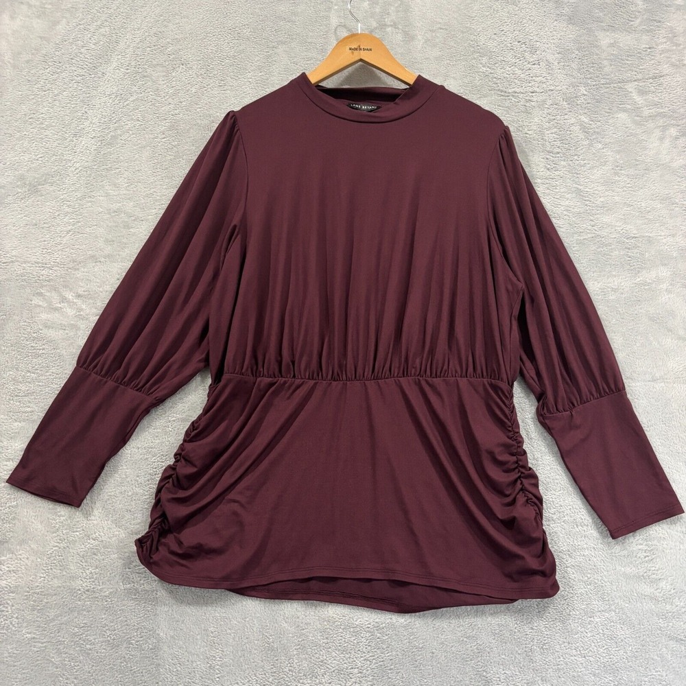 Lane Bryant Blouse Womens Plus 18/20 Red Smocked Ladies Long Sleeve Stretch NWT
